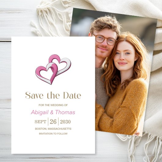 Save The Date Mariage coeurs roses et blancs