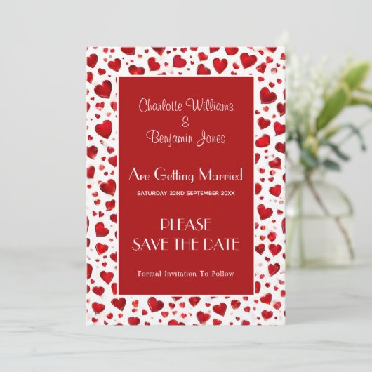 Save The Date Mariage coeurs rouges et blancs mignons (Debout devant)