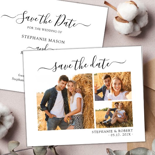 Save The Date Mariage Collage Photo 3 Script Chic Élégant