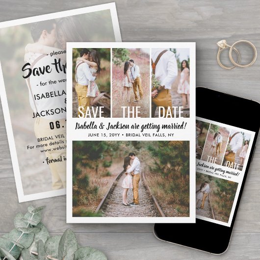Save The Date Mariage Collage Photo avec Superposition de Typogr