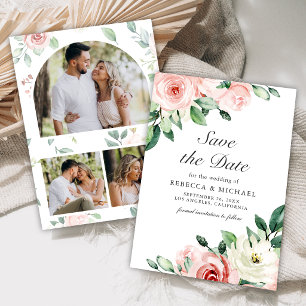 Save The Date Mariage Collage Photo Floral Rose Pâle