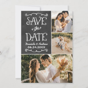 Save The Date Mariage Collage Photo Triple Tableau Noir