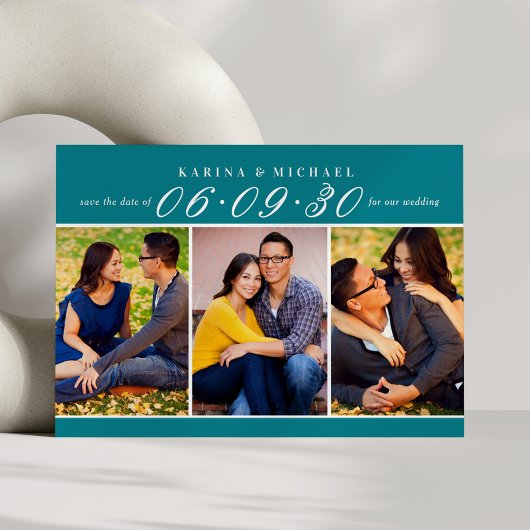 Save The Date Mariage Collage Photo Trois Tons Sarcelle