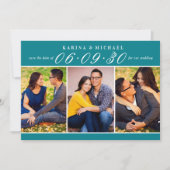 Save The Date Mariage Collage Photo Trois Tons Sarcelle (Devant)