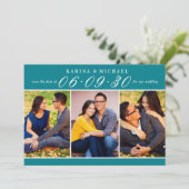 Save The Date Mariage Collage Photo Trois Tons Sarcelle (Debout devant)
