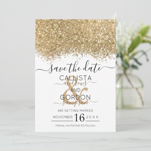 Save The Date Mariage Confetti de la Parties scintillant blanche (Debout devant)
