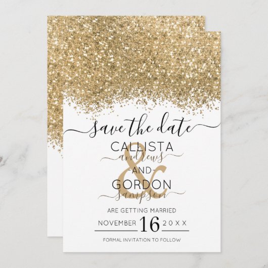 Save The Date Mariage Confetti de la Parties scintillant blanche (Devant / Derrière)
