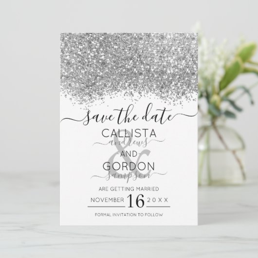 Save The Date Mariage Confetti Parties scintillant blanche en ar (Debout devant)