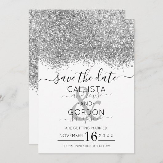 Save The Date Mariage Confetti Parties scintillant blanche en ar (Devant / Derrière)