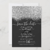 Save The Date Mariage Confetti Parties scintillant noire en arge (Devant)