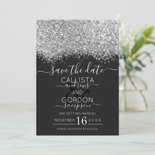 Save The Date Mariage Confetti Parties scintillant noire en arge (Debout devant)