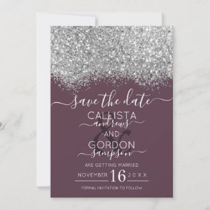 Save The Date Mariage Confettis Luxueux Argent Violet Pailletés