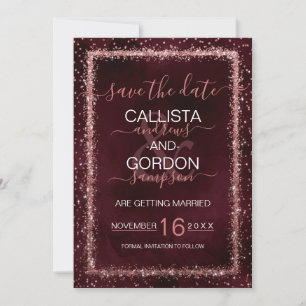 Save The Date Mariage Confettis Pailletés Or Rose de Bourgogne