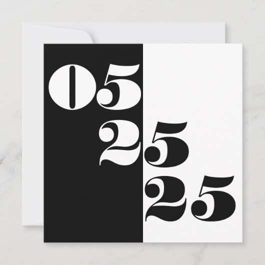 Save The Date Mariage cool Date Typographie Bloc noir et blanc (Devant)