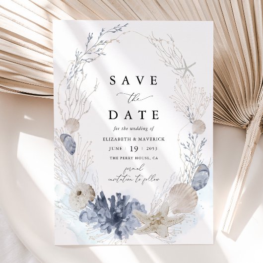 Save The Date Mariage Coquillages de Plage Bleue