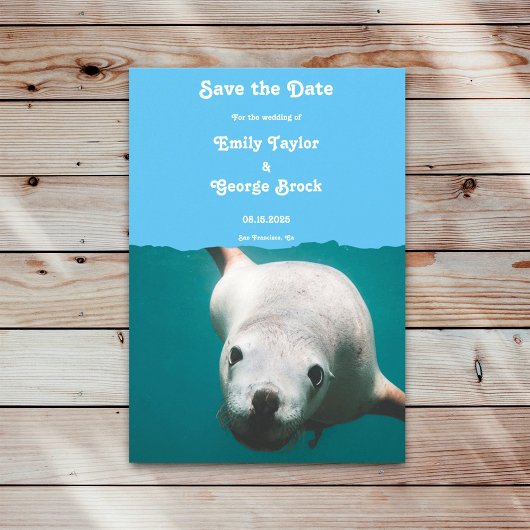 Save The Date Mariage côtier de la mer bleu sous-marine Lion Aqu