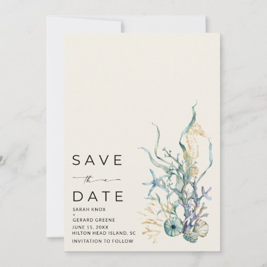 Save The Date Mariage côtier Seashell  (Dos)
