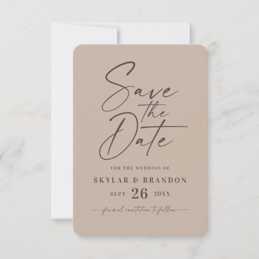 Save The Date Mariage couleur beige de couleur uni minimal (Devant)
