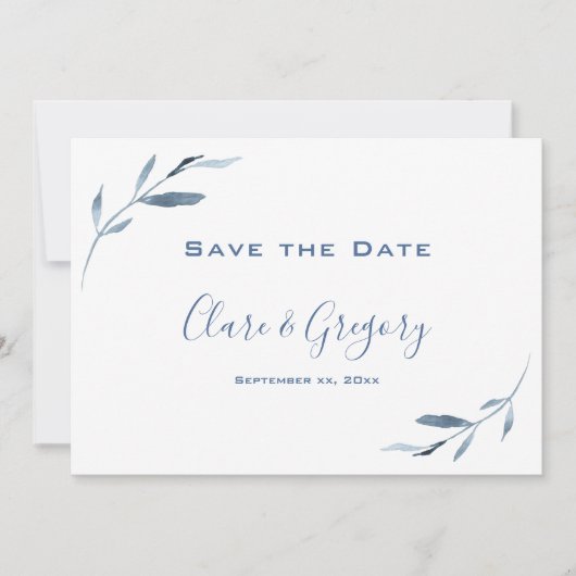 Save The Date Mariage couleur bleu et blanc (Devant)