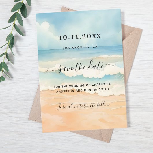 Save The Date Mariage couleur eau des vagues de plage enregistre
