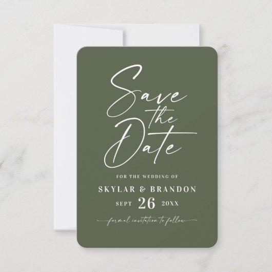 Save The Date Mariage couleur vert foncé minimal monostère solid (Devant)
