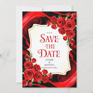 Save The Date Mariage couleur Whimsy Crimson Red Roses