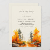 Save The Date Mariage couleurs d'automne en forêt (Devant / Derrière)