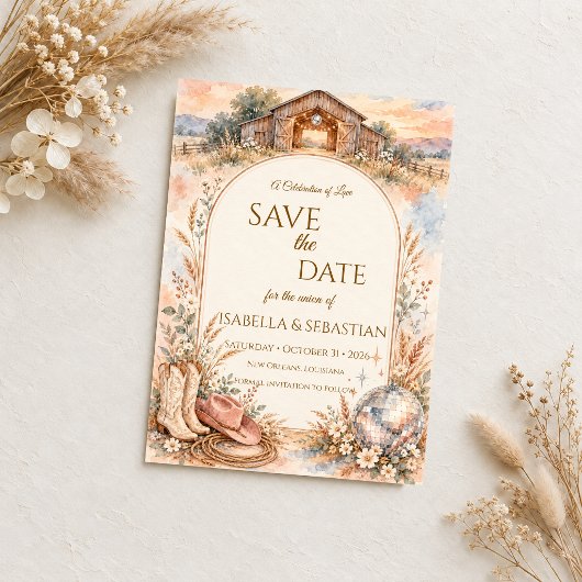 Save The Date Mariage Country Disco Rustique