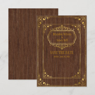 Save The Date Mariage Couple Gay Cadres Marron Bois de Grange et