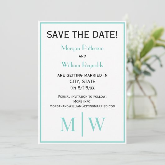 Save The Date Mariage Couple Simple 2 Initiales Monogramme VS Co (Debout devant)
