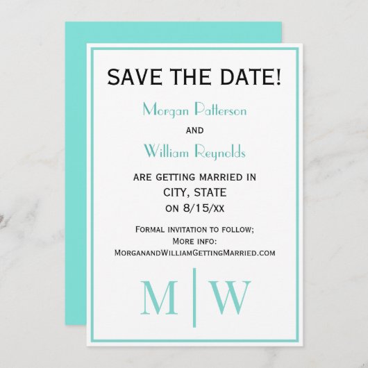 Save The Date Mariage Couple Simple 2 Initiales Monogramme VS Co (Devant / Derrière)