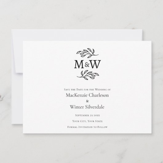Save The Date Mariage Couple Simple Monogramme Initiales Minimal (Devant)