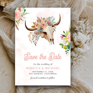 Save The Date Mariage Crâne de Vache Floral Tribal Bohème