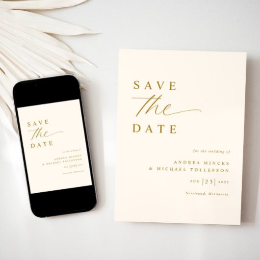Save The Date Mariage Crème et Or Romantique Douce