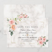Save The Date Mariage Crème Fleurie Doré Pailleté Marbre (Devant / Derrière)
