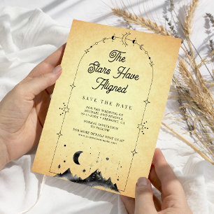 Save The Date Mariage croissant de lune étoiles célestes vintage