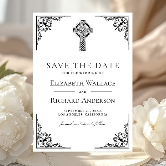 Save The Date Mariage croix celtique noir et blanc