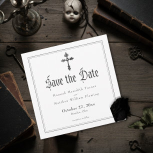 Save The Date Mariage croix élégante toile noire gothique vintag