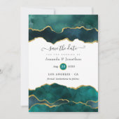 Save The Date Mariage d'Agate de Géode turquoise et Gold (Devant)