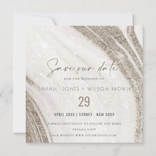 Save The Date Mariage d'âge en marbre or pâle Abstrait (Devant)