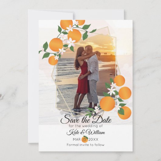 Save The Date Mariage d'agrumes à fleurs orange (Devant)