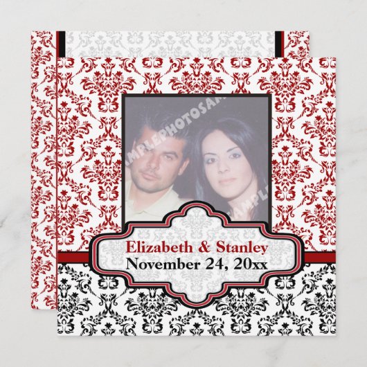 Save The Date Mariage damas noir blanc rouge Enregistrez la date (Devant / Derrière)