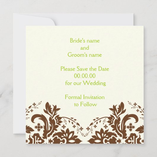 Save The Date Mariage Damask brown, green, ivoire Enregistrer la (Dos)