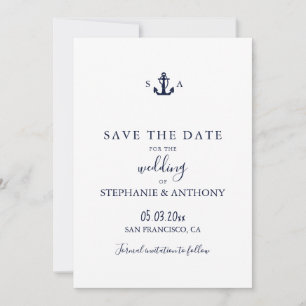 Save The Date Mariage d'Ancre bleu marine Monogram