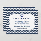 Save The Date Mariage d'Ancre Chic Nautical Navy Waves (Devant / Derrière)