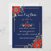 Save The Date Mariage d'Ancre d'anémone bleu et blanc rouge (Devant)