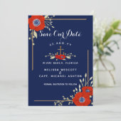 Save The Date Mariage d'Ancre d'anémone bleu et blanc rouge (Debout devant)