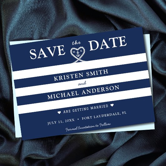Save The Date Mariage d'Ancre du coeur en corde bleue marine