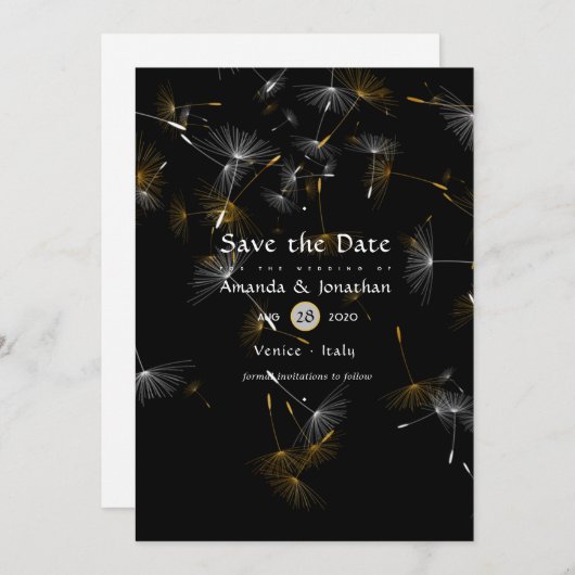 Save The Date Mariage Dandelion Confetti (Devant / Derrière)