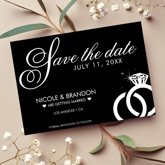 Save The Date Mariage d'anneau diamant noir et blanc